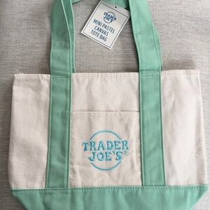 TraderJoe’s Mini Tote- Green and Cream Canvas Tote Bag—Authentic NWT